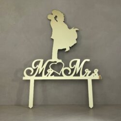 Cake Topper con sposi e scritta - Mr  Mrs - in Plexiglass Regplex Decorazione per Torta - immagine 3