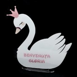 Cigno Nascita in Plexiglas Regplex Con Scritta Personalizzata