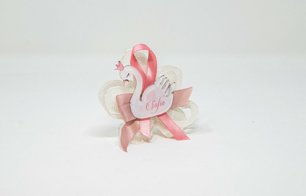 Cigno Nascita Rosa in Plexiglas in versione accessorio per Bomboniera Regplex Personalizzabile - immagine 4