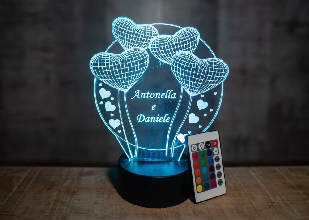 Lampada Mongolfiera di Cuori con Scritta Personalizzata Regplex Base LED RGB - immagine 2
