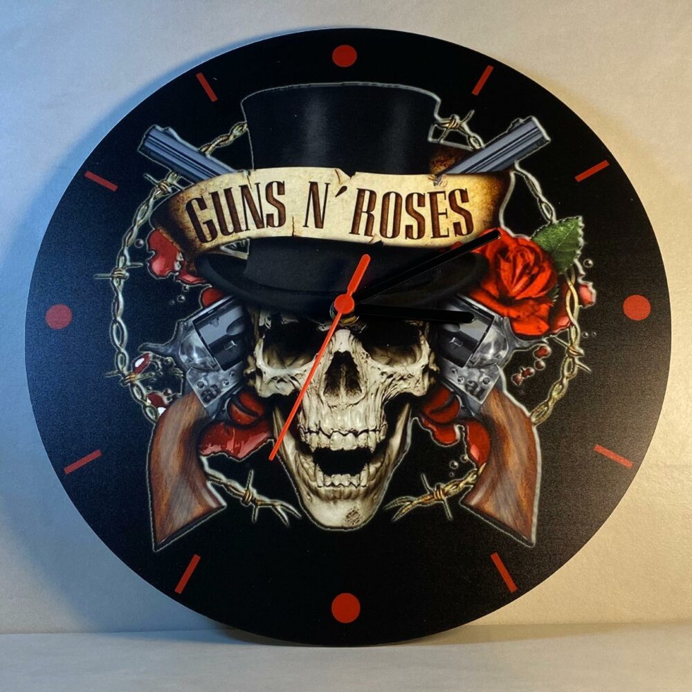 Orologio da parete in Plexiglas Guns N' Roses Skull Regplex tema Rock Band - immagine 3