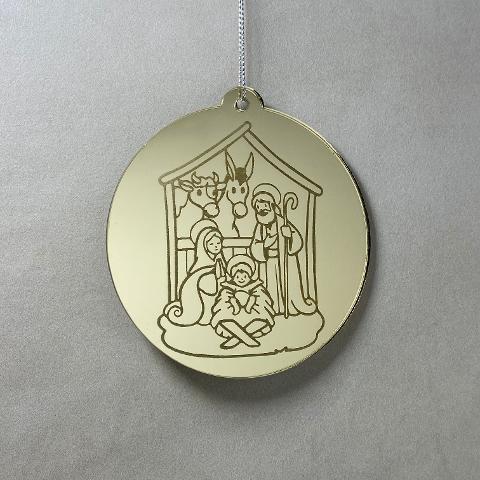Pallina di Natale specchiata con incisione Sacra Famiglia Regplex in Plexiglas PN-68