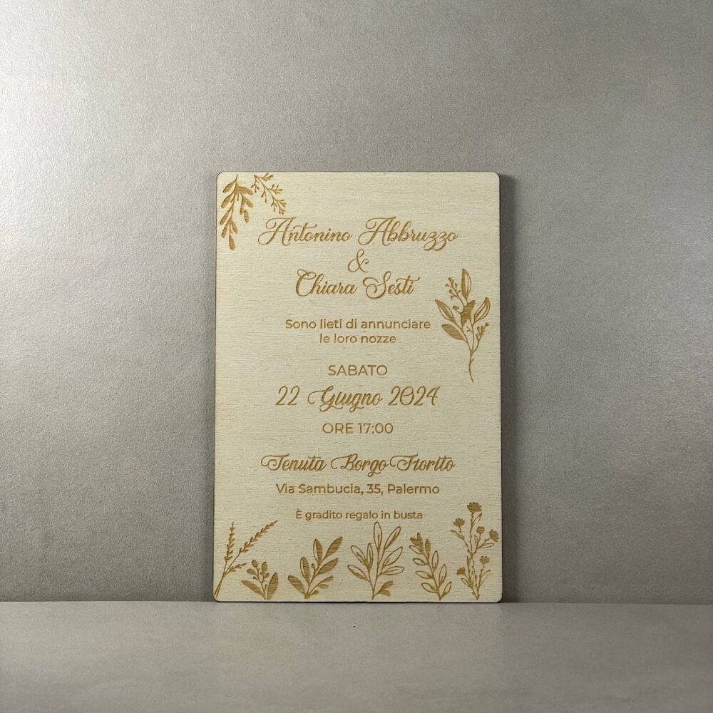 Partecipazioni in Legno personalizzate - con Ramoscelli Regplex Eventi - Wedding - Cerimonie - Matrimonio - Feste - immagine 2
