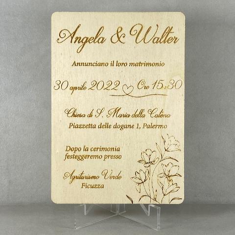Partecipazioni in Legno personalizzate - Floreale Inciso Regplex Eventi - Wedding - Cerimonie - Matrimonio - Feste