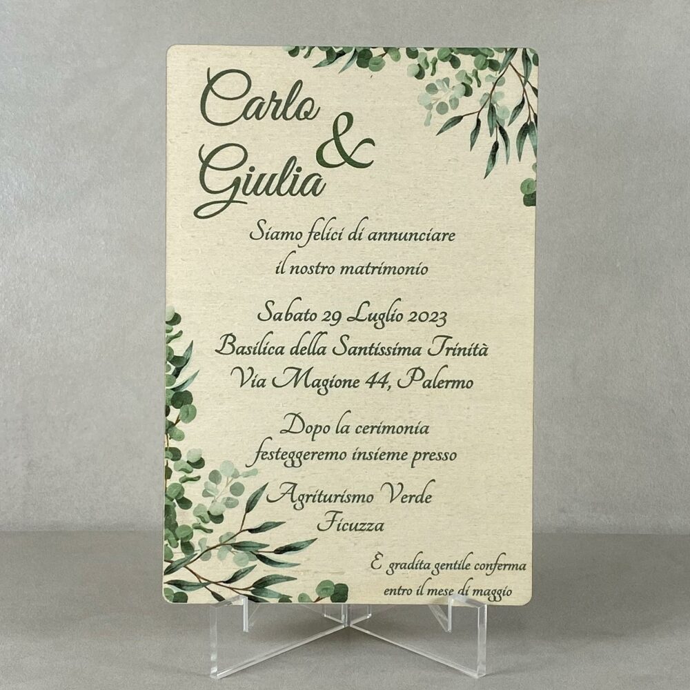 Partecipazioni in Legno personalizzate - Floreale Stampato Regplex Eventi - Wedding - Cerimonie - Matrimonio - Feste - immagine 2