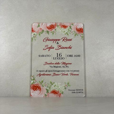 Partecipazioni in Plexiglas personalizzate - con Grafica Rose Regplex Eventi - Wedding - Cerimonie - Matrimonio - Feste