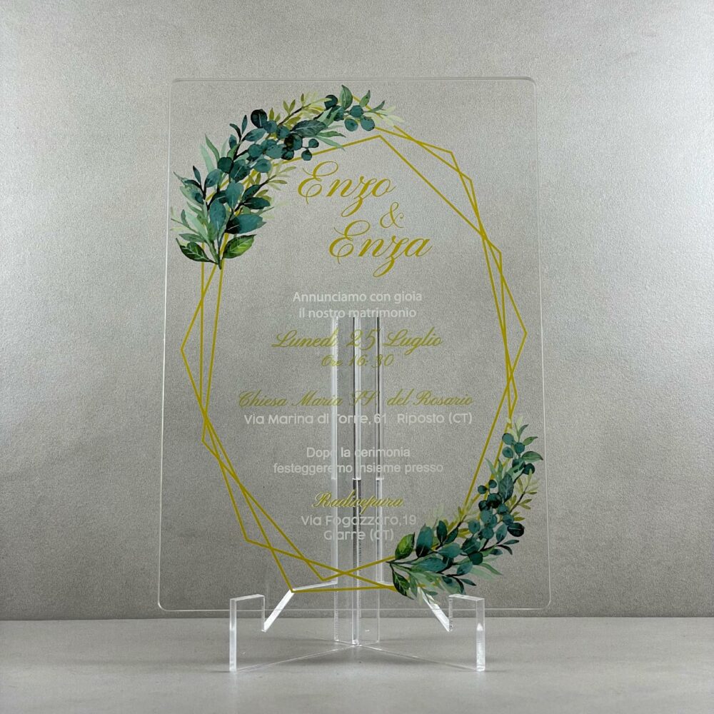 Partecipazioni in Plexiglas personalizzate - con Ramoscelli e linee Regplex Eventi - Wedding - Cerimonie - Matrimonio - Feste - immagine 2