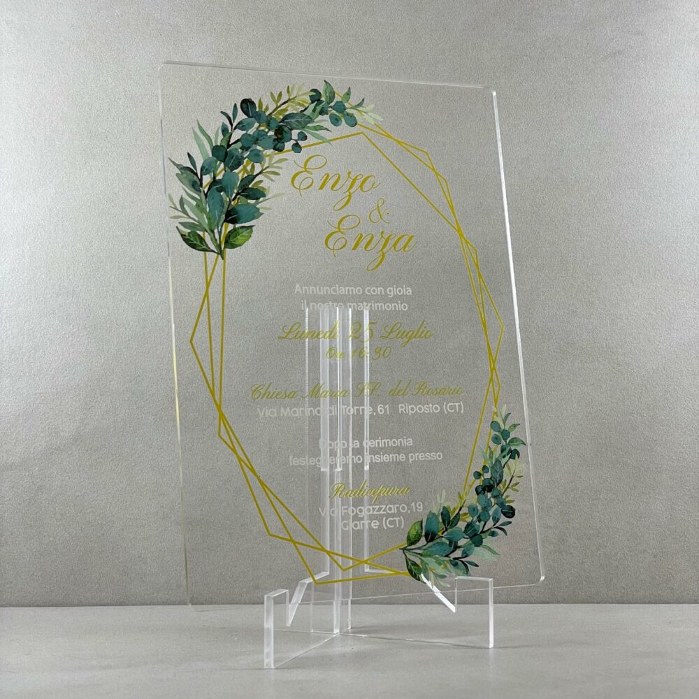 Partecipazioni in Plexiglas personalizzate - con Ramoscelli e linee Regplex Eventi - Wedding - Cerimonie - Matrimonio - Feste - immagine 3