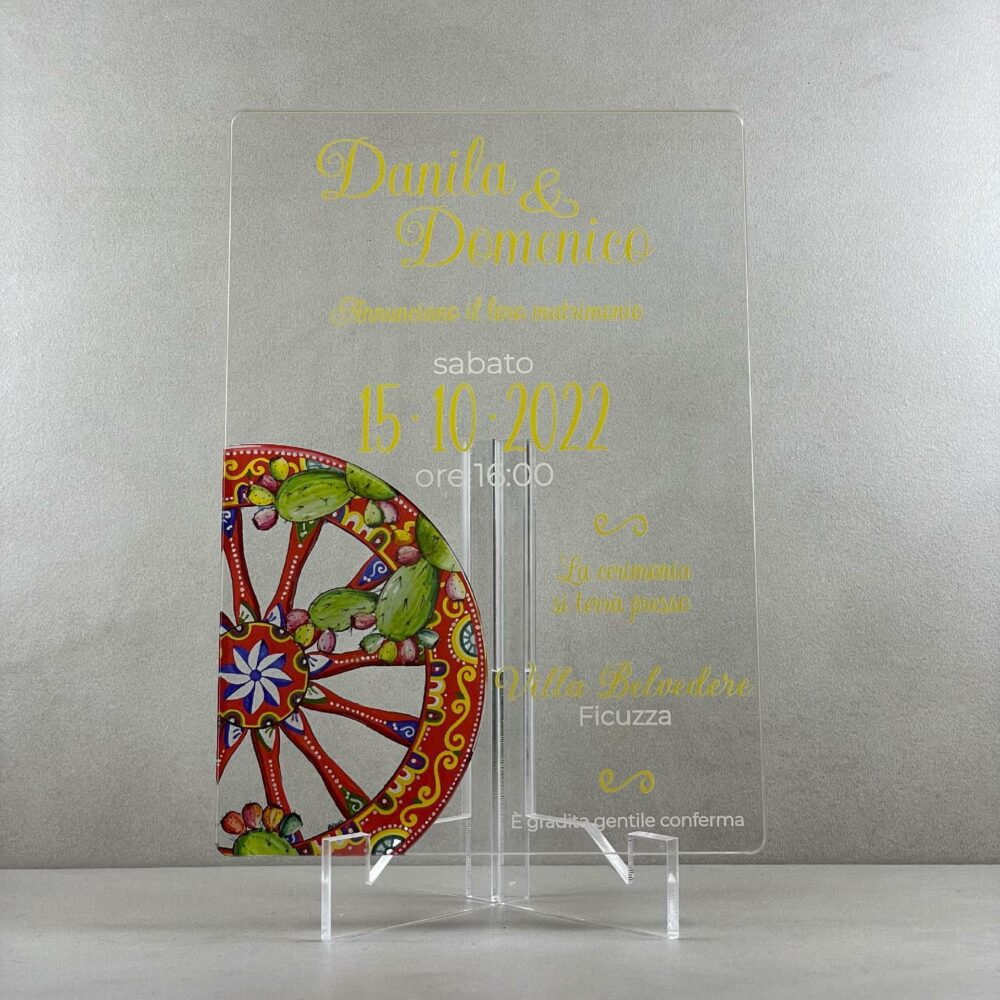 Partecipazioni in Plexiglas personalizzate - con Ruota Carretto Siciliano Regplex Eventi - Wedding - Cerimonie - Matrimonio - Feste - immagine 2