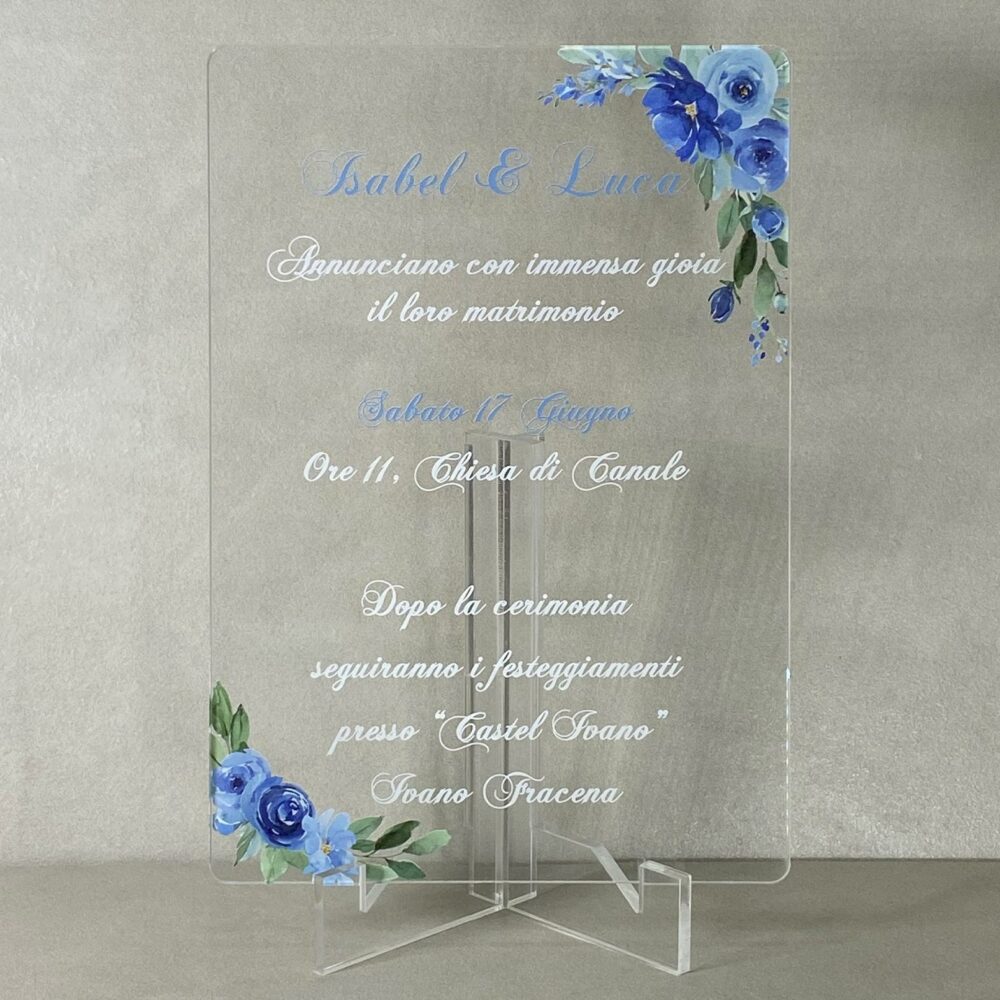 Partecipazioni in Plexiglas personalizzate - Dettaglio Maioliche Azzurro Regplex Eventi - Wedding - Cerimonie - Matrimonio - Feste - immagine 2