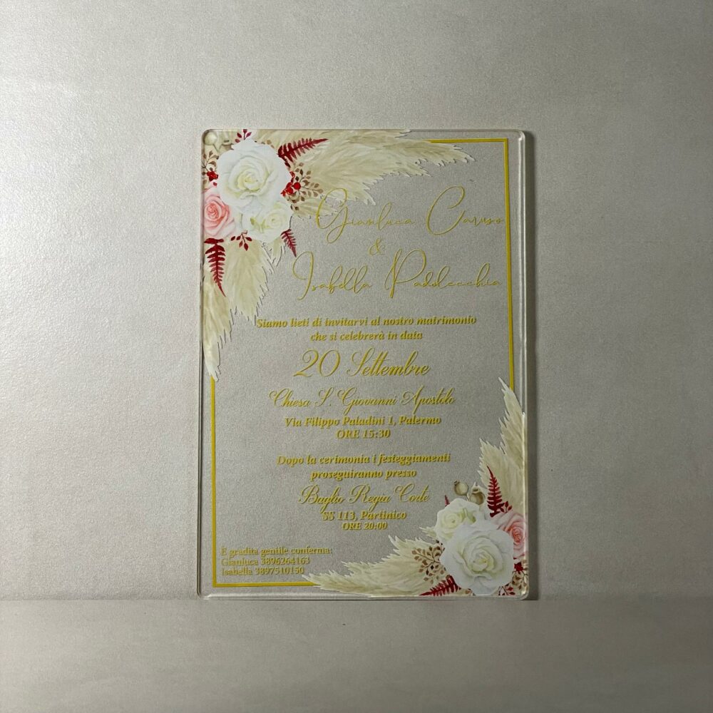 Partecipazioni in Plexiglas personalizzate - Dettaglio Rose Bianche Regplex Eventi - Wedding - Cerimonie - Matrimonio - Feste - immagine 2