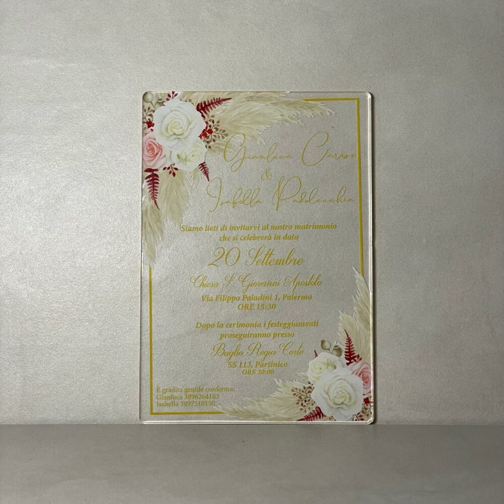 Partecipazioni in Plexiglas personalizzate - Dettaglio Rose Bianche Regplex Eventi - Wedding - Cerimonie - Matrimonio - Feste - immagine 3