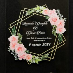 Partecipazioni in Plexiglas personalizzate - Grafica Doppi Quadrati con Fiori Regplex Eventi - Wedding - Cerimonie - Matrimonio - Feste - immagine 2