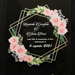 Partecipazioni in Plexiglas personalizzate - Grafica Doppi Quadrati con Fiori Regplex Eventi - Wedding - Cerimonie - Matrimonio - Feste