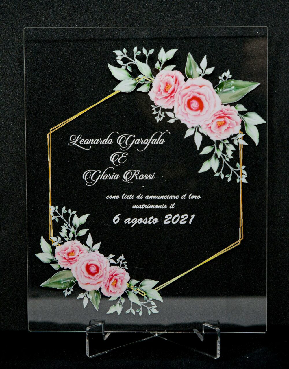 Partecipazioni in Plexiglas personalizzate - Grafica Esagonale con Fiori Regplex Eventi - Wedding - Cerimonie - Matrimonio - Feste - immagine 6