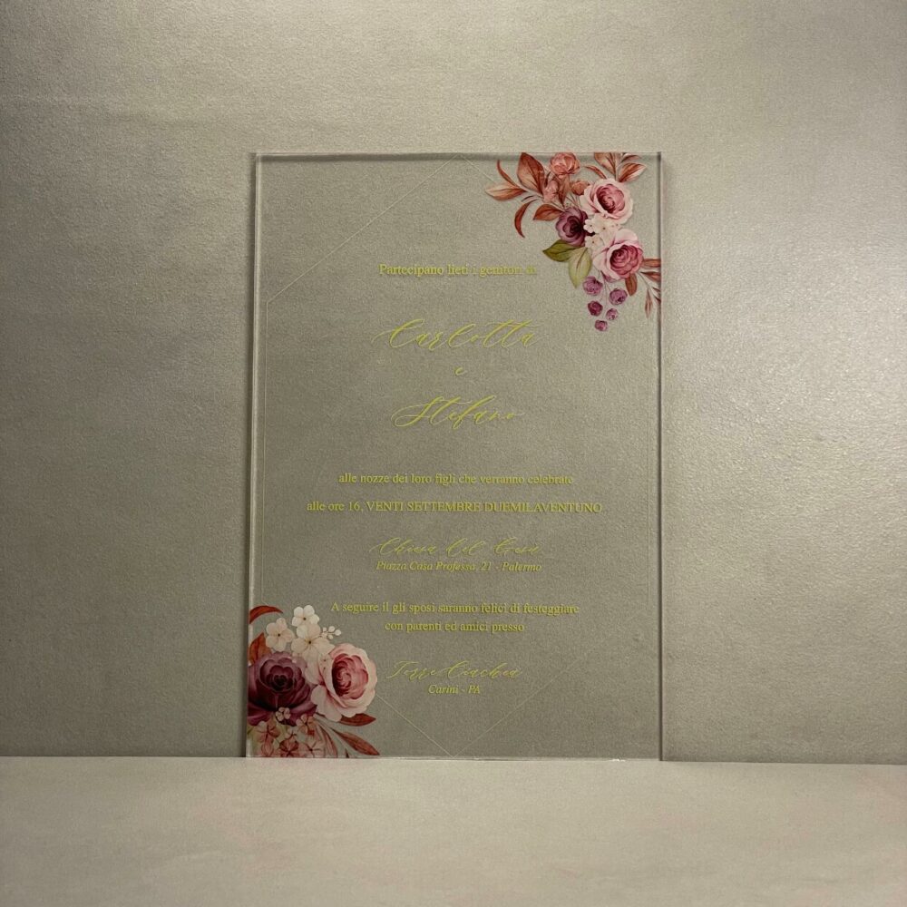 Partecipazioni in Plexiglas personalizzate - Grafica Fiori e Dettaglio Esagonale Regplex Eventi - Wedding - Cerimonie - Matrimonio - Feste - immagine 3