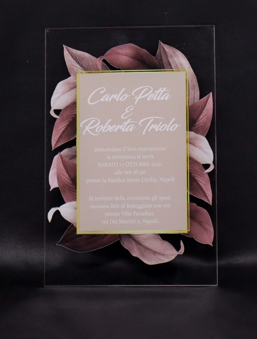 Partecipazioni in Plexiglas personalizzate - Grafica Invito su Foglie Regplex Eventi - Wedding - Cerimonie - Matrimonio - Feste - immagine 4