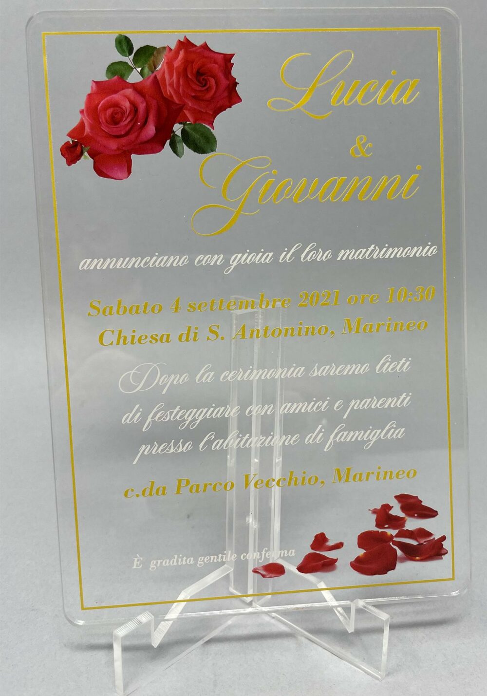 Partecipazioni in Plexiglas personalizzate - Grafica Ottagonale con Rose Regplex Eventi - Wedding - Cerimonie - Matrimonio - Feste - immagine 2