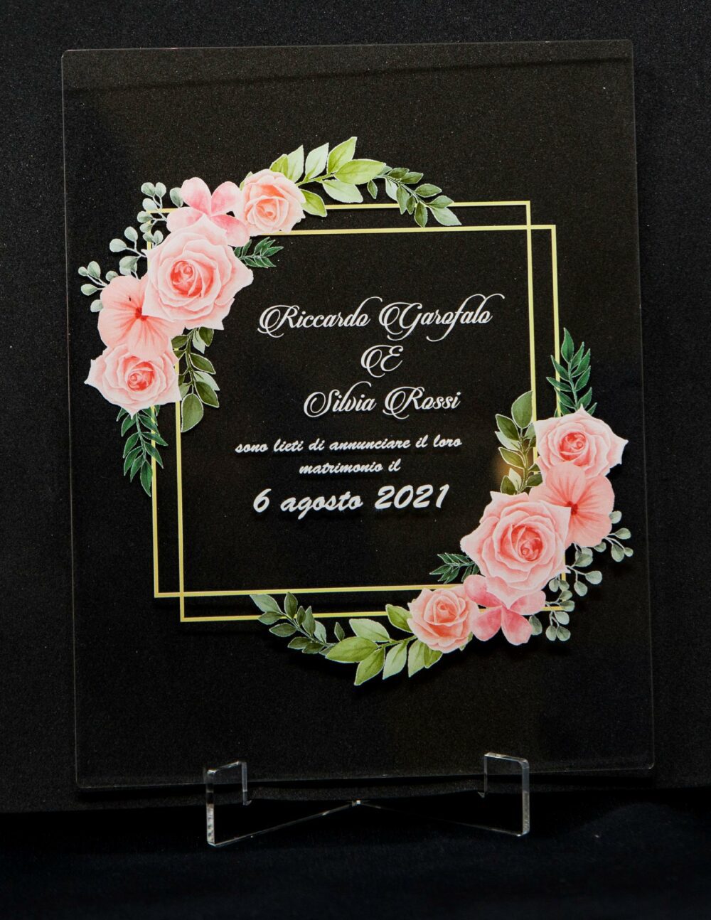 Partecipazioni in Plexiglas personalizzate - Grafica Quadrata con Fiori Regplex Eventi - Wedding - Cerimonie - Matrimonio - Feste - immagine 3
