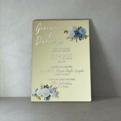 Partecipazioni in Plexiglas personalizzate - Specchiato Gold Oro Grafica Fiori Regplex Eventi - Wedding - Cerimonie - Matrimonio - Feste